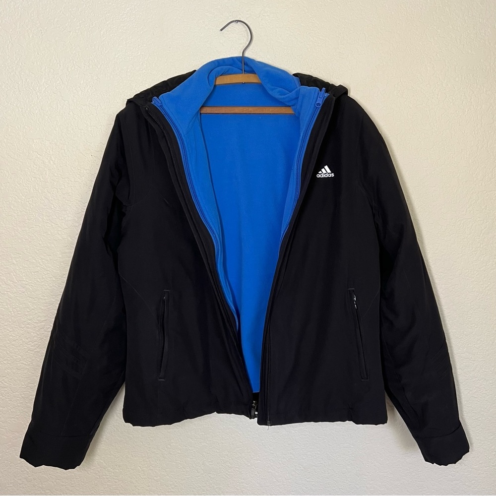 Women's Adidas Zip Up Jacket Black Climawarm With Detachable Sweatshirt Size L